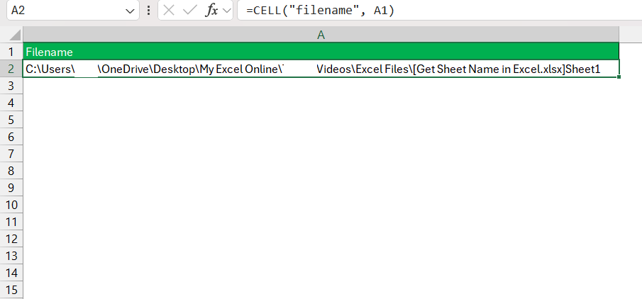 Get Sheet Names in Excel