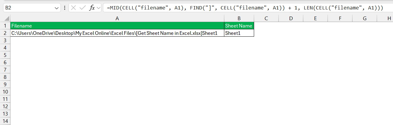 Get Sheet Names in Excel