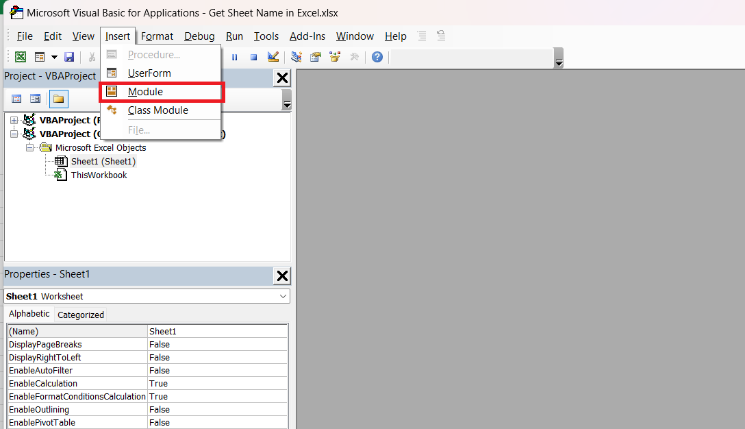 Get Sheet Names in Excel