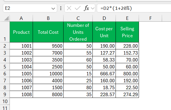 Per Unit Price in Excel