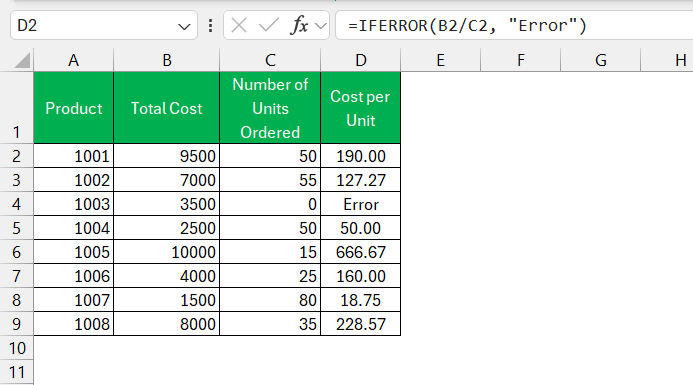 Per Unit Price in Excel