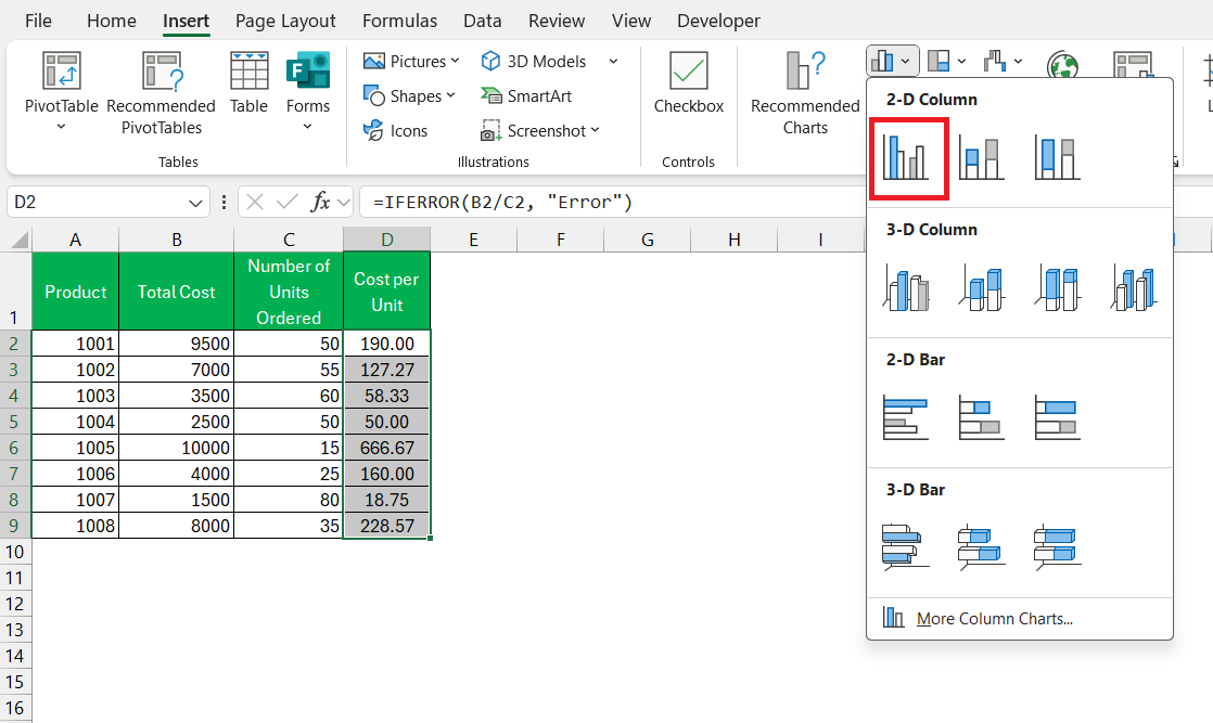 Per Unit Price in Excel