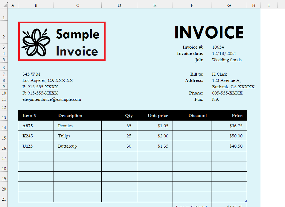 Invoice Format in Excel