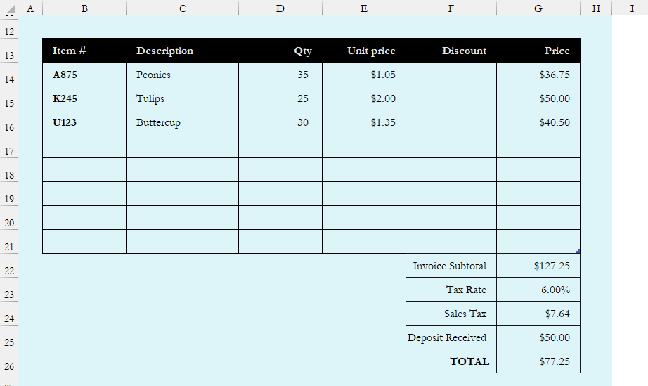 Invoice Format in Excel