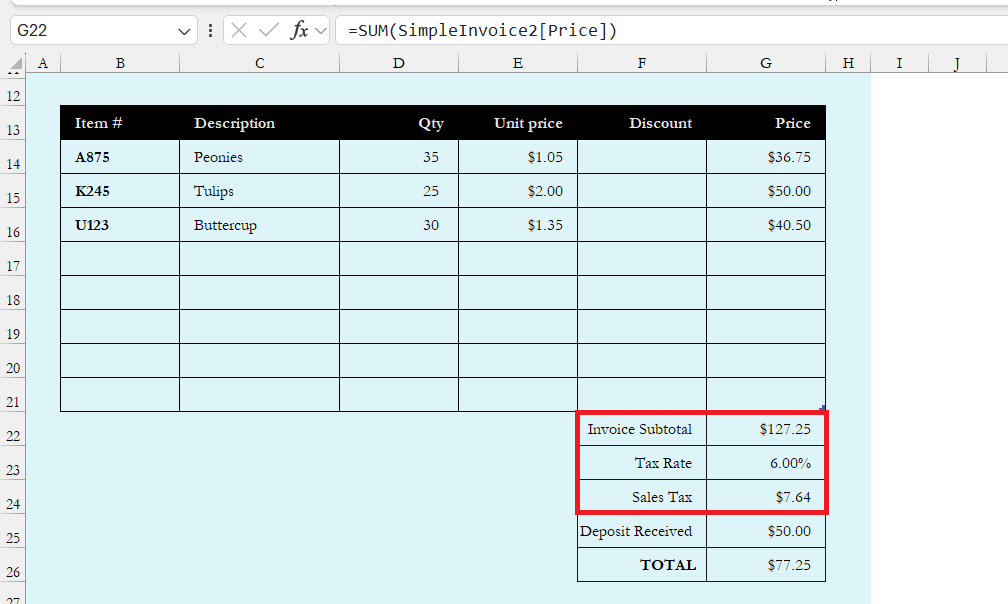 Invoice Format in Excel