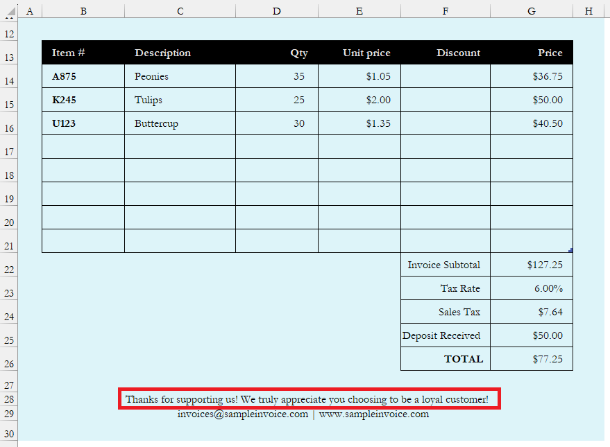 Invoice Format in Excel