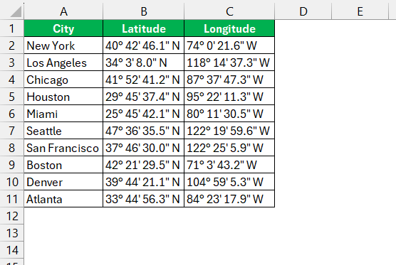 Convert Lat Long to Decimal in Excel