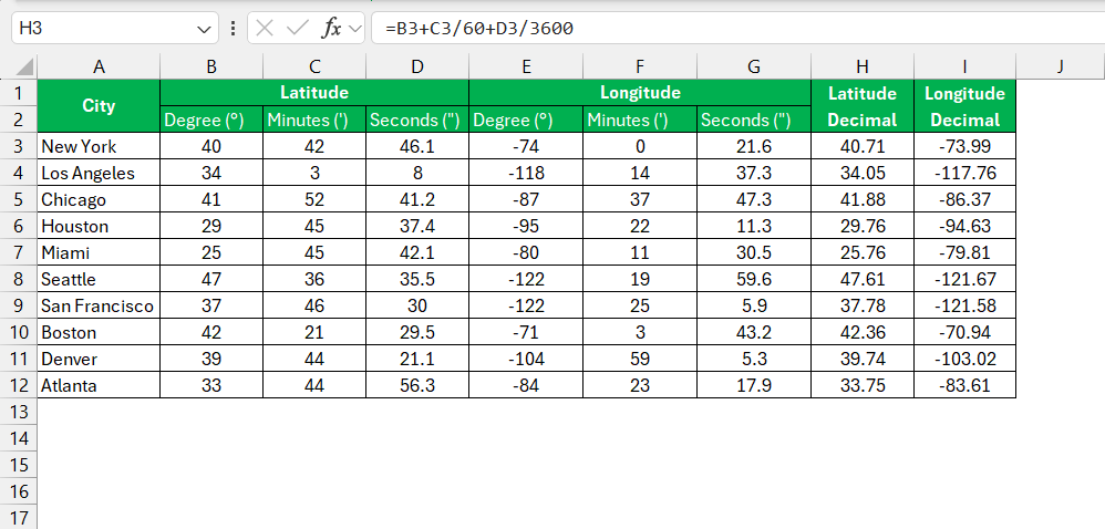 Convert Lat Long to Decimal in Excel