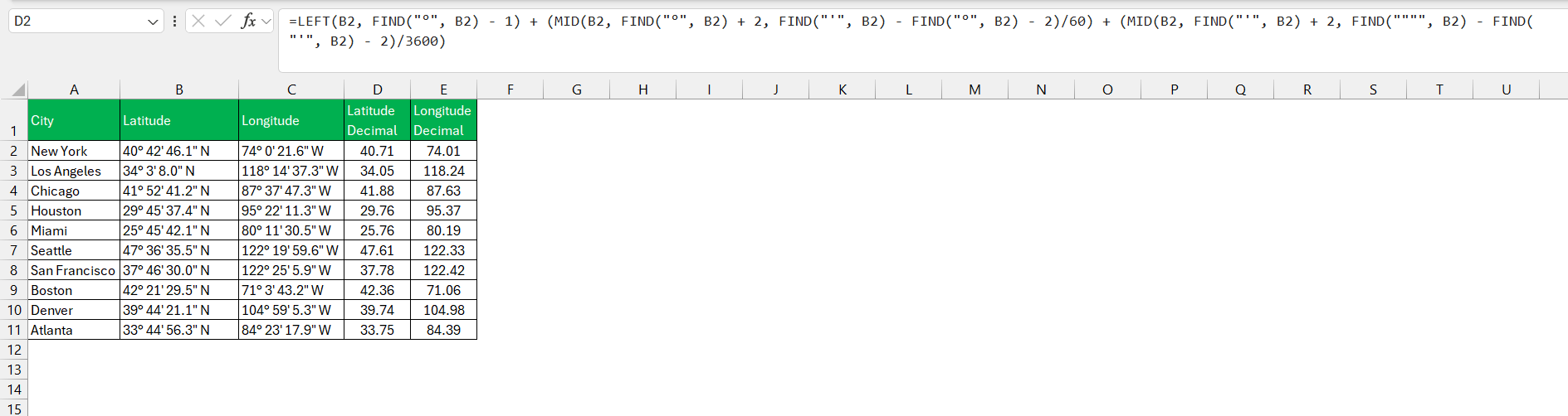 Convert Lat Long to Decimal in Excel