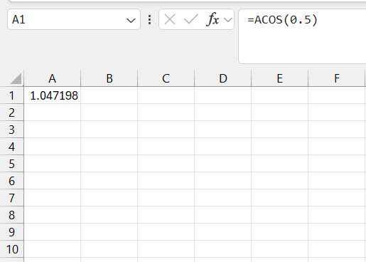 Inverse Cosine in Excel