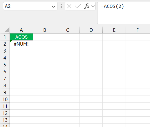 Inverse Cosine in Excel