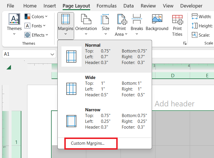 Print Graph Paper in Excel