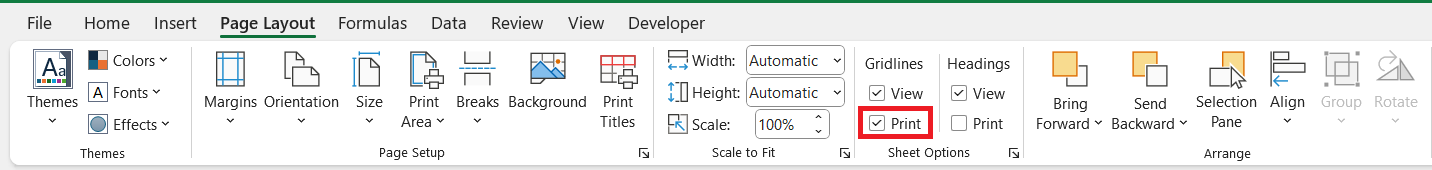 Print Graph Paper in Excel