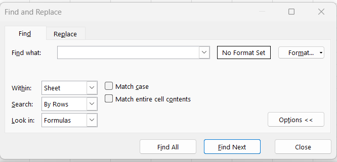 dialog box in Excel