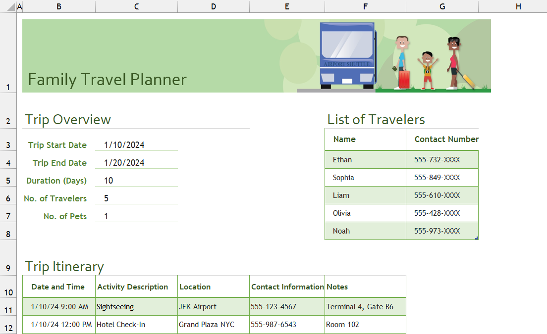 Trip Itinerary Template