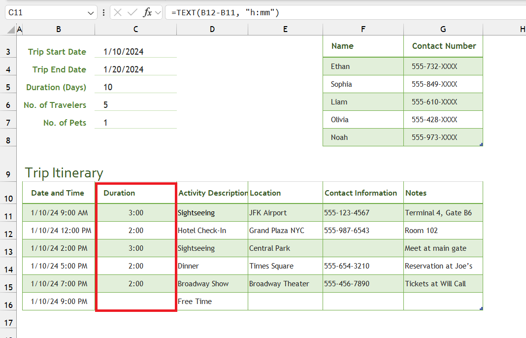 Trip Itinerary Template