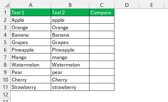 Compare Text in Excel