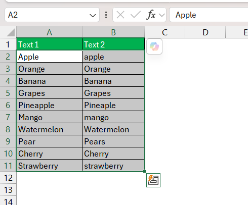 Compare Text in Excel