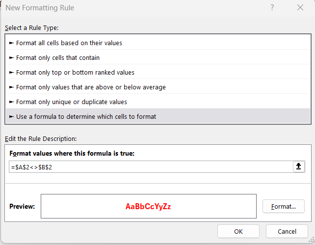 Compare Text in Excel