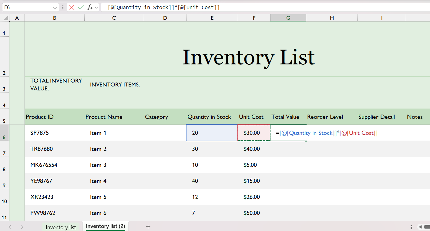 Excel Inventory Templates