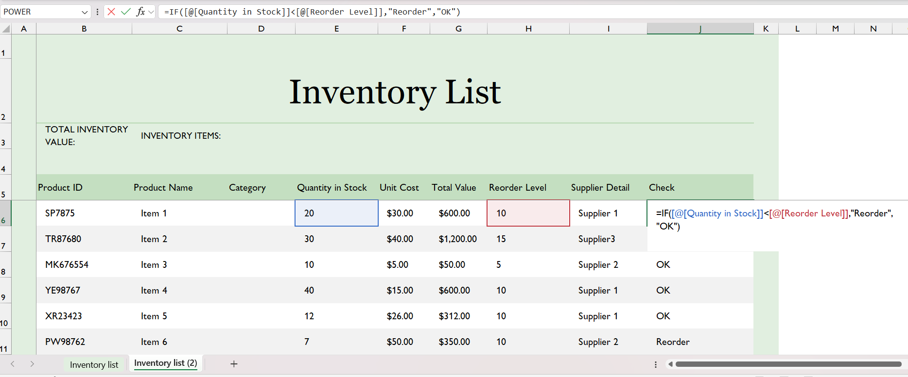 Excel Inventory Templates