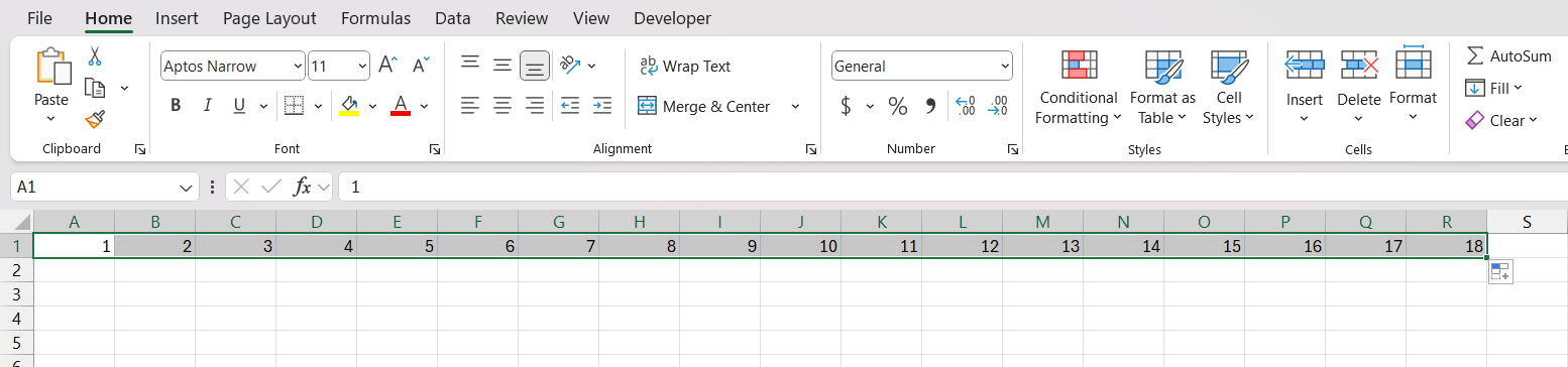 Excel Column Numbering