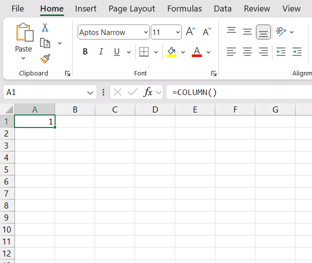 Excel Column Numbering