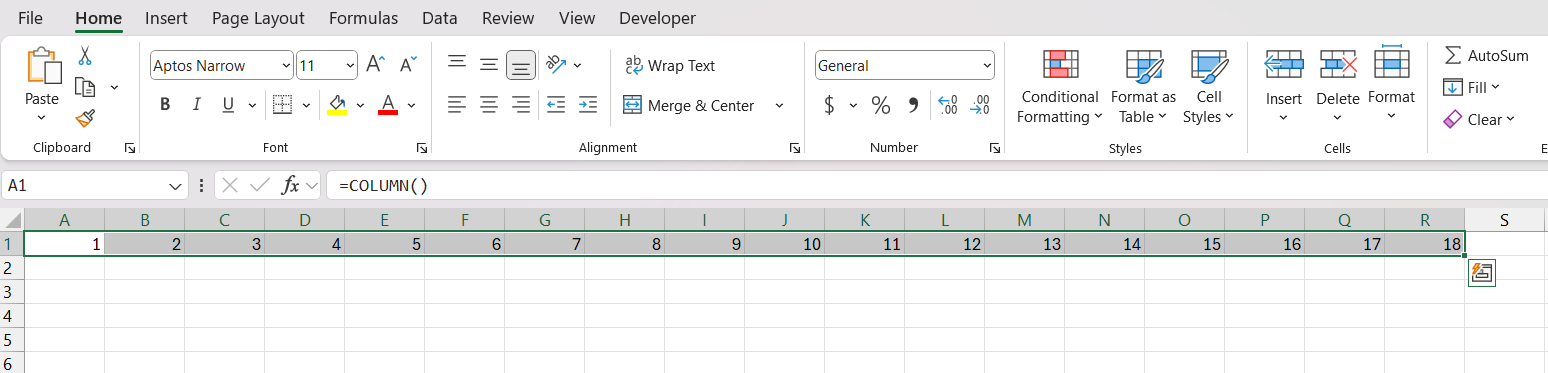 Excel Column Numbering