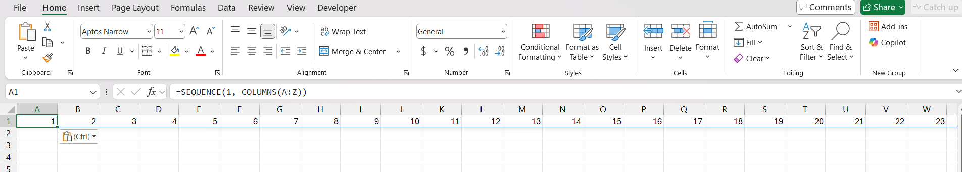 Excel Column Numbering