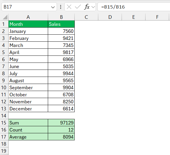 Calculate Mean in Excel