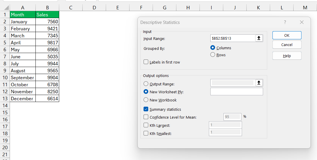 Calculate Mean in Excel