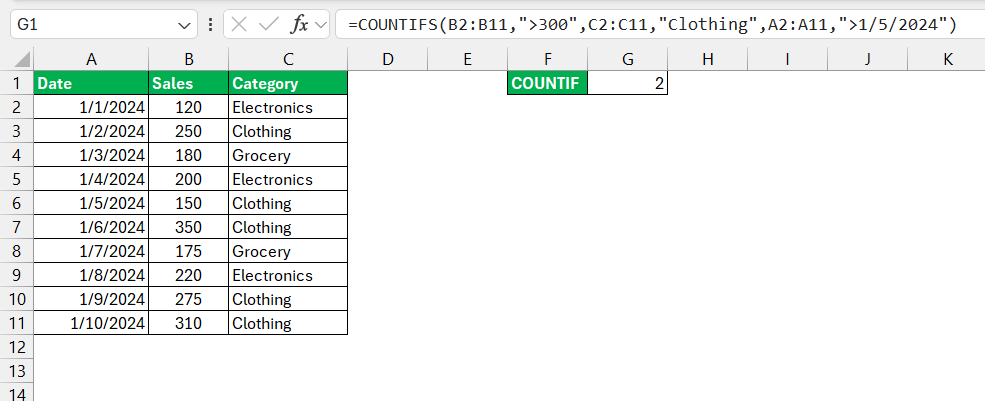 Counting Function in Excel