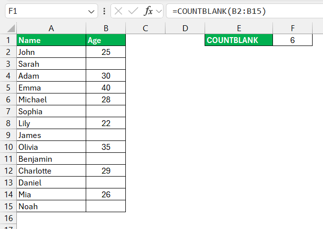 Counting Function in Excel