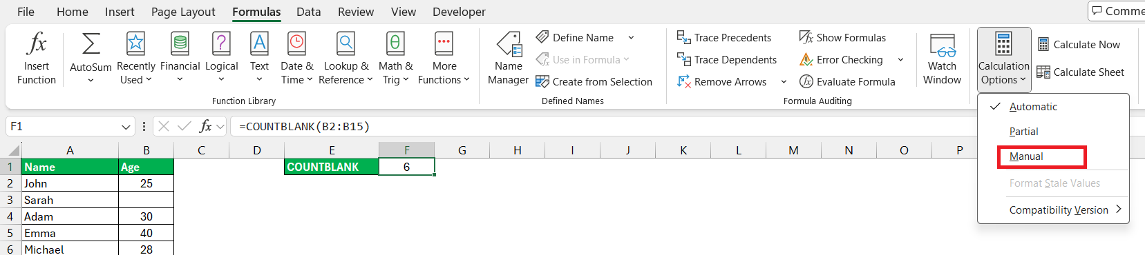 Counting Function in Excel