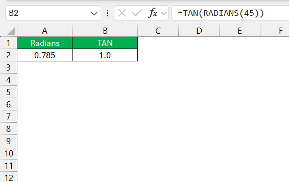 Excel TAN Formula