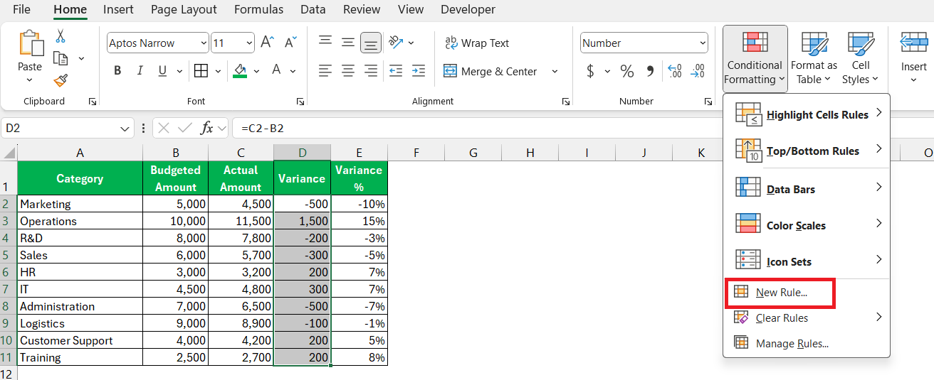 Excel Variance Analysis