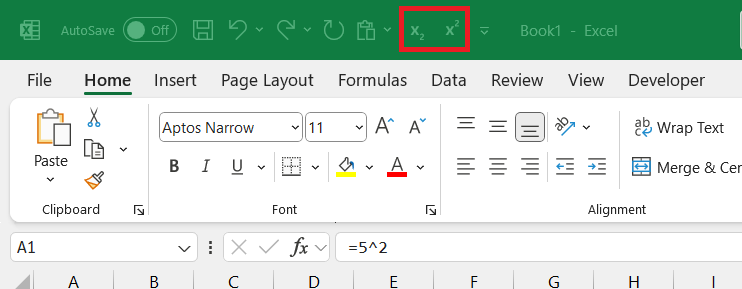 Exponent Symbol in Excel