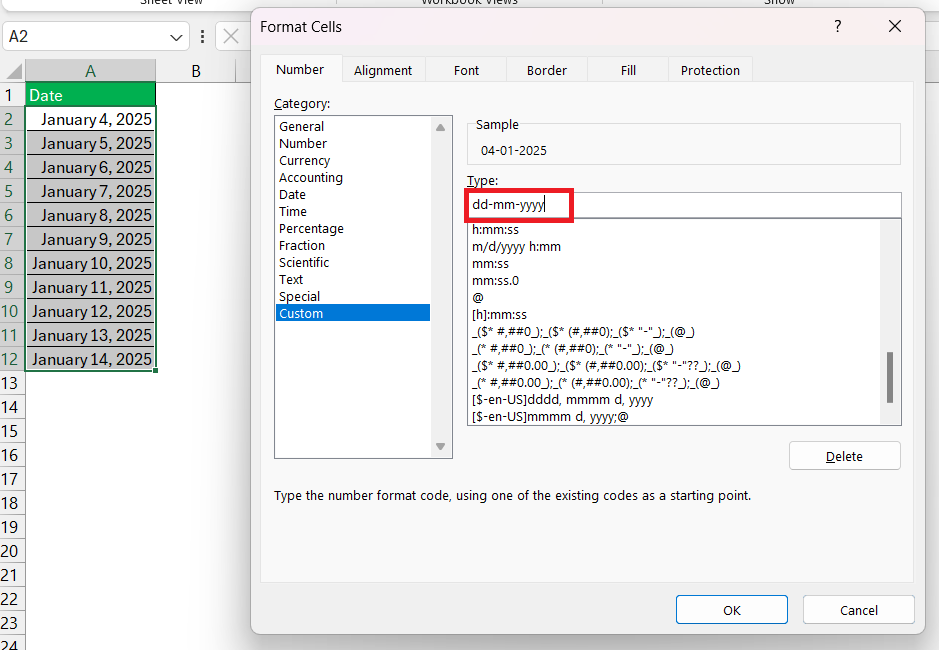 Change Date Format in Excel