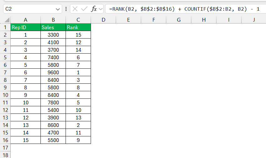 Excel Rank Function