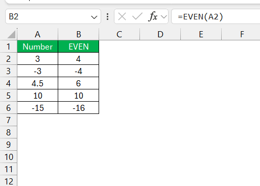 EVEN Function in Excel