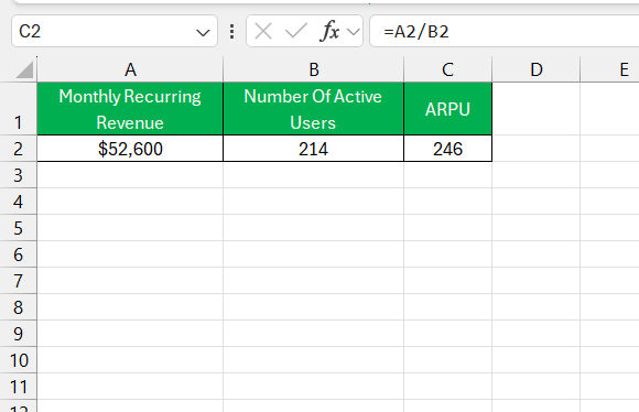 ARPU in Excel