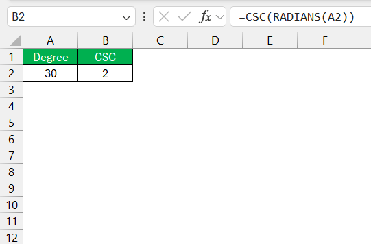 CSC Function in Excel