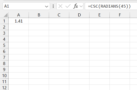 CSC Function in Excel