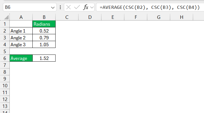 CSC Function in Excel