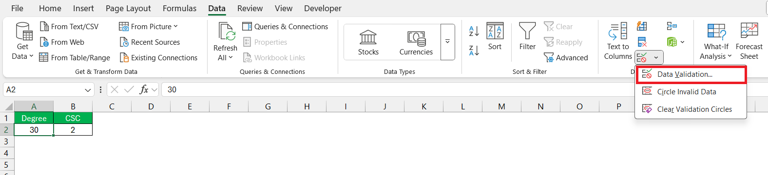 CSC Function in Excel