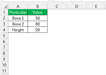 Area of a Trapezoid in Excel