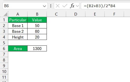 Area of a Trapezoid in Excel