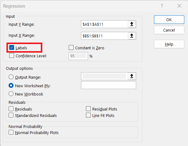 Residual Standard Error in Excel