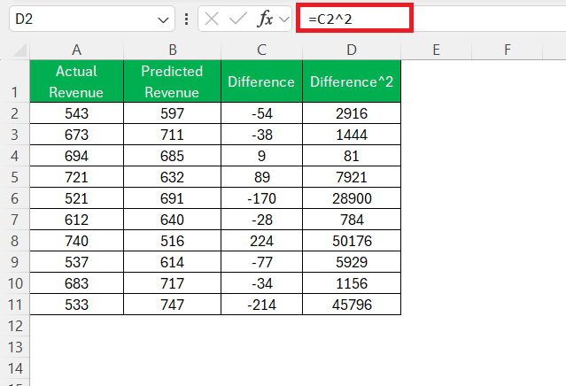 Residual Standard Error in Excel