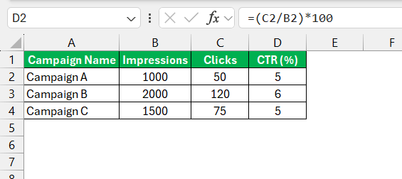 CTR Formula in Excel